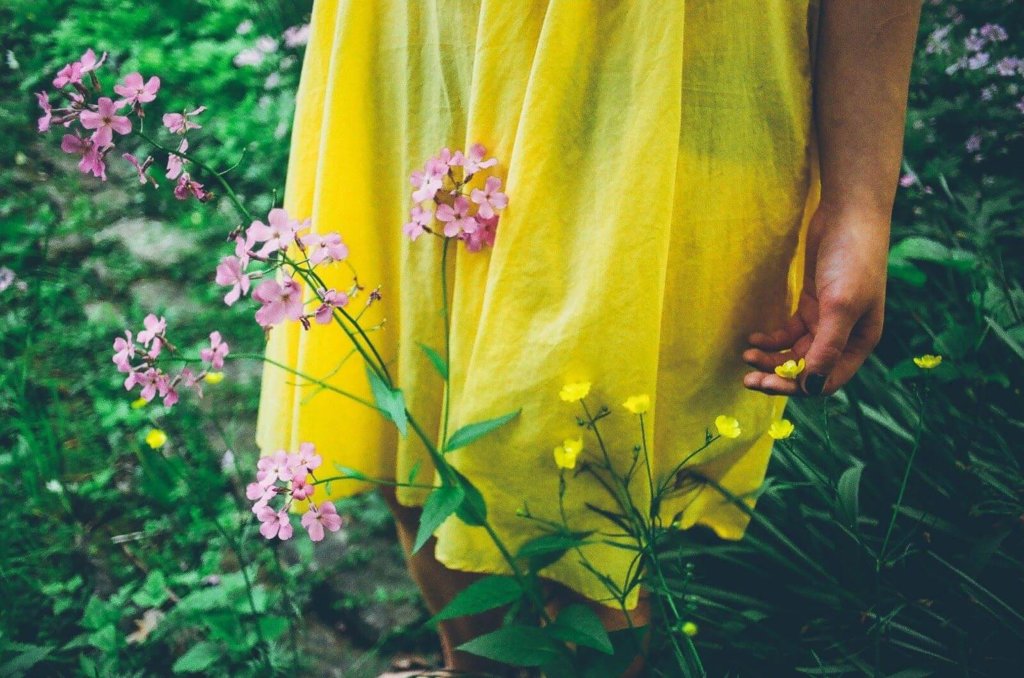 yellow dress and flowers